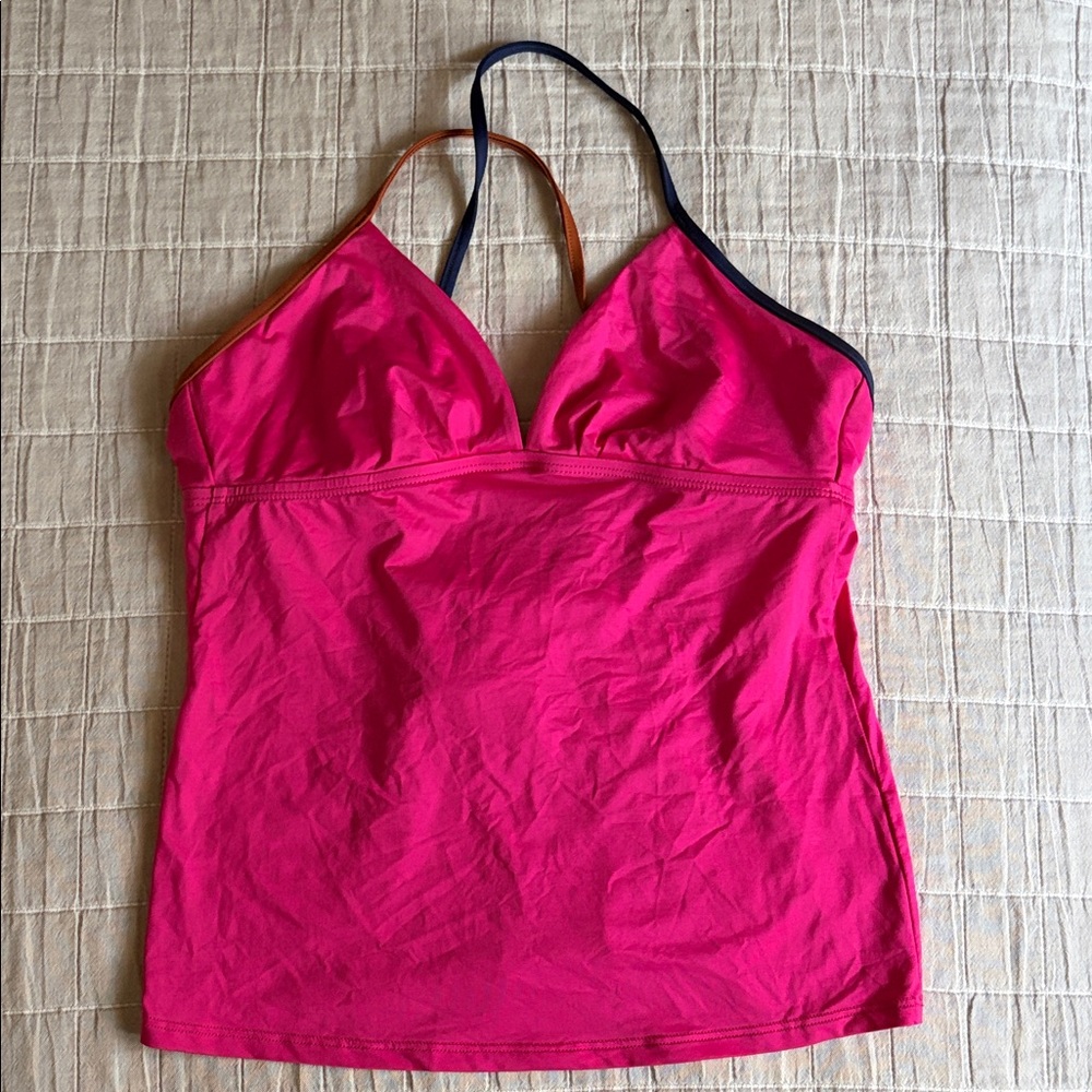 Patagonia Hot Pink Swim Top with Navy and Brown straps; great shape